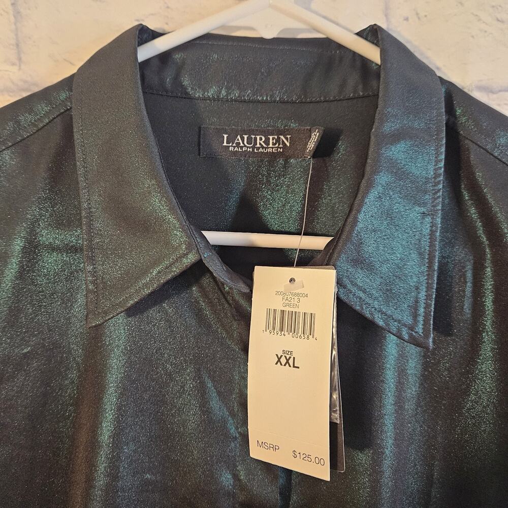 Lauren Ralph Lauren Women’s Green Metallic Button Up Shirt Size XXL NWT $125 - Picture 4 of 6